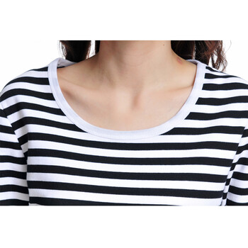 Modern-Tee 连衣裙2016春季女式圆领长袖条纹修身中长款包臀裙 黑色/黑白条纹 M