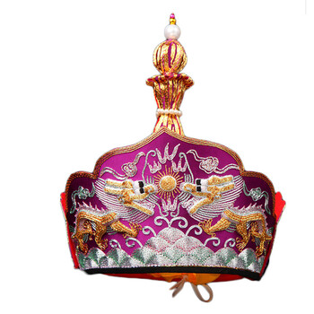 庄严如法师帽精品龙绣毗卢帽 佛教用品 五佛帽 佛教法帽 紫色