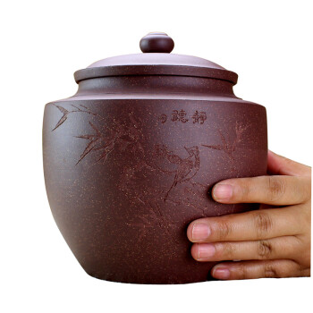 
                                        指间陶艺--精品宜兴紫砂茶叶罐全手工普洱罐大号醒茶罐储茶罐--紫玉金砂罐                