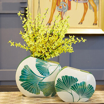 忆往昔 新中式银杏叶图案陶瓷花瓶装饰品摆件客厅电视柜家居饰品创意