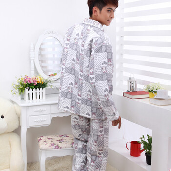 bdker卡通珊瑚绒v领开襟家居服情侣套装 男款 浅灰色 XXL