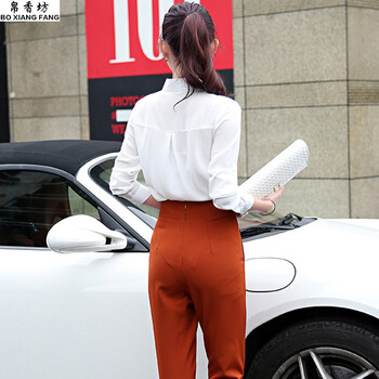 帛香坊 2015秋装新款女名媛OL通勤裤子两件套气质显瘦潮时尚套装 红色 M
