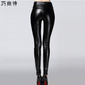 
                                        巧尚诗皮裤女2017年秋冬款大码PU彩色仿皮打底裤女加绒加厚高腰紧身裤8823 酒红色 L                