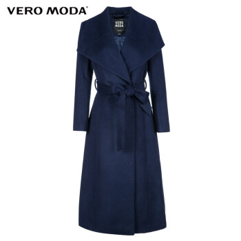 Vero Moda优雅大翻领长款羊毛大衣|315327003 031深蓝 165/84A/M