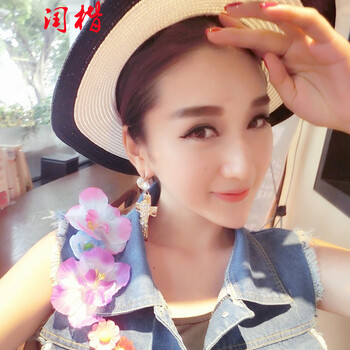 闰楷2015新款女装百搭个性立体装饰花做旧牛仔马夹马甲2303 蓝色 S