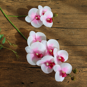 高档pu手感仿真蝴蝶兰花单枝摆放家居卧室内假花 中号双叉粉心白