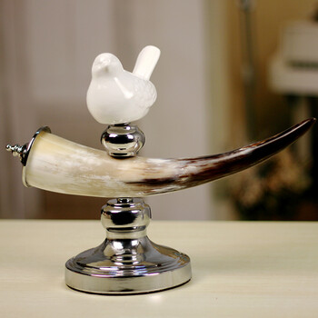 牛角摆件工艺品客厅酒店样板房室内电视柜玄关装饰品摆设 小号牛角