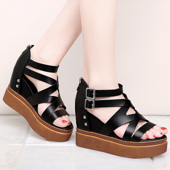 夏季新款坡跟厚底凉鞋女士休闲鞋 黑色 39