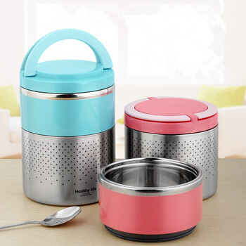 不锈钢碗饭盒带盖双层保温饭盒小迷你长保温便携1人1层圆形sn5467 厨