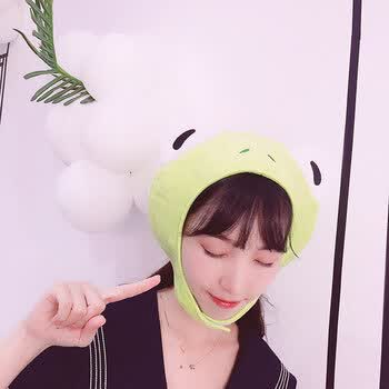 卡通卖萌可爱毛绒兔子青蛙头套帽子少女软妹头饰拍照道具写真神器