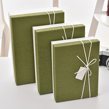 商务礼品盒长方形蝴蝶结生日礼物包装盒创意简约礼品盒 军绿色 绿盖白
