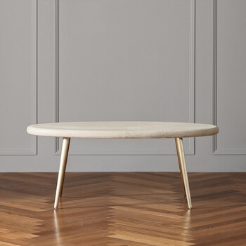 1820home北欧现代简约/混搭椭圆实木茶几不锈钢腿咖啡桌