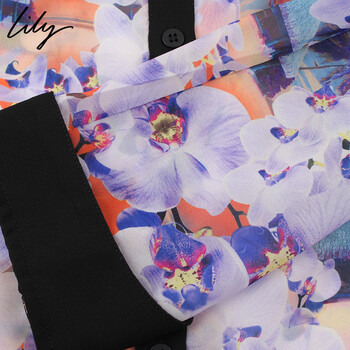 Lily 秋装新款女装修身优雅印花长袖雪纺衬衫114330H4307 浅玫红-13色 150/78A/XS