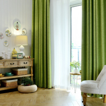 棉麻风窗帘布料亚麻风现代简约定制成品窗帘纱客厅遮光布卧室 绿色 宽