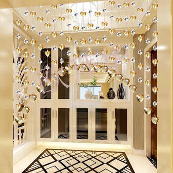 客厅水晶帘阳台门帘水晶帘水晶轨道餐厅绿色免打孔心形鞋柜玄关短