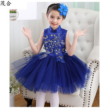 儿童节表演服公主裙蓬蓬纱裙幼儿舞台演出服小学生合唱服伴舞 蓝色