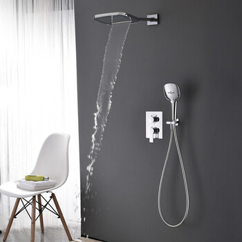 全铜三档恒温飞雨增压花洒埋墙式暗装淋浴花洒水龙头套装 瀑布不带下