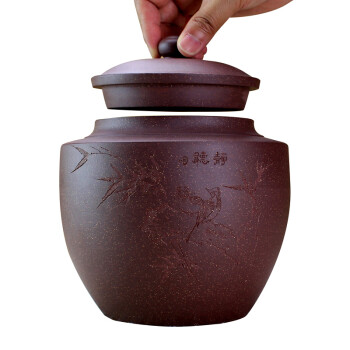 
                                        指间陶艺--精品宜兴紫砂茶叶罐全手工普洱罐大号醒茶罐储茶罐--紫玉金砂罐                