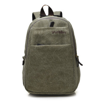 加厚帆布双肩包男女韩版潮学院风书包大中学生帆布休闲旅行包 绿色