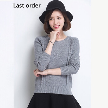 Last Order2015秋冬新装款羊毛针织衫女韩版百搭圆领套头毛衣针织衫女 灰色 S