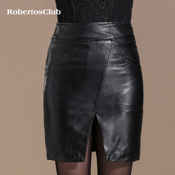 robertosclub 真皮短裙半身裙开叉绵羊皮一步裙包臀皮裙子2015秋冬新款 XL