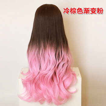 头套长卷发蓬松修脸大波浪梨花头女士逼真中分长直发 冷棕色渐变粉色