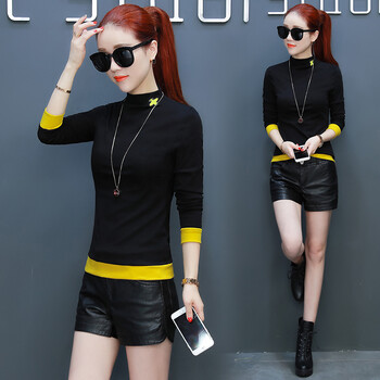 新款春天春季春秋春款春装t恤丅血小衫衣服女土女衫长袖女款 黑色 s