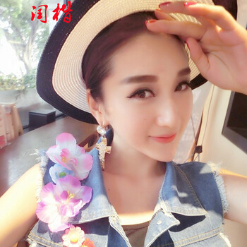 闰楷2015新款女装百搭个性立体装饰花做旧牛仔马夹马甲2303 蓝色 S