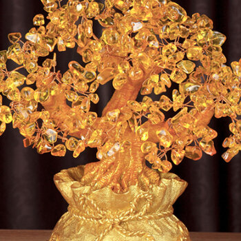 黄水晶摇钱树摆件小招财树家居创意酒柜家装饰品客厅电视柜发财树创意