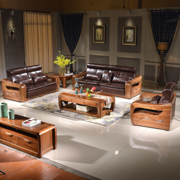 乌金木实木沙发组合123简约现代新中式真皮布艺客厅成套家具 茶几