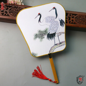 攸竹 古风绢布团扇宫扇古装桃花扇子芭蕉扇玉兰菊花复古舞蹈扇 仙鹤