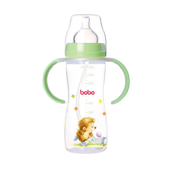 乐儿宝 (bobo)奶瓶 仿母乳防摔宽口径奶瓶 吸管带手柄宝宝婴儿奶瓶330ml绿色(自带适用12个月以上奶嘴1个）