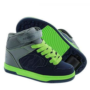 成人暴走鞋儿童高帮款男童超轻爆走鞋滑轮鞋轮子鞋770242 灰绿色 38