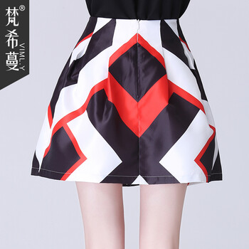 梵希蔓2015秋季新品撞色印花百褶半身裙女 时尚百搭蓬蓬短裙子  65773 花色 L