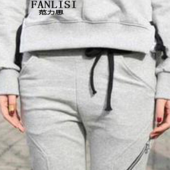 范力思2016卫衣 女外套装薄款春秋季韩版女装长袖休闲运动服套装 黑色 M