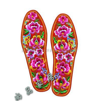 御壶堂 全棉制作十字绣刺绣结婚男女绣花鞋垫成品本命年鞋垫 七彩花红