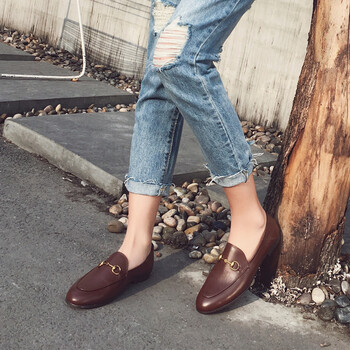 欧美风 马衔扣 复古平跟真皮单鞋乐福鞋 踩跟两穿女鞋 咖啡色3天 39