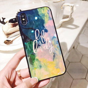 水彩iphonex手机壳硅胶镜面蓝光8p情侣保护套苹果7plus软壳6s新款