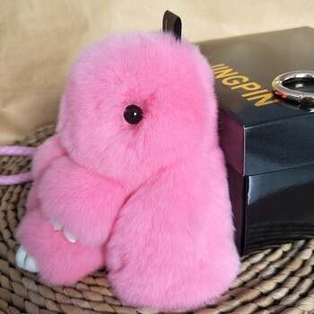 钥匙扣小兔子情侣挂饰女包包毛绒挂件男高档韩国创意可爱礼物 粉红色