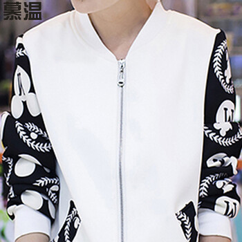 慕温   2015新款大码女装棒球服上衣短外套印花开衫长袖卫衣夹克994 黑色 M