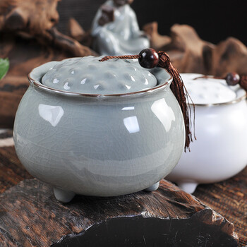 
                                        乐陶苑 哥窑茶叶罐陶瓷大号茶叶罐包装盒普洱茶醒茶叶罐无纺布密封茶叶桶特价 莲生罐.高风亮节(青)                