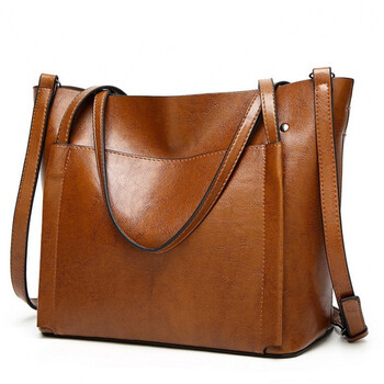 新款欧美简约真皮女包包单肩包手提包斜挎包包休闲大包包 棕色