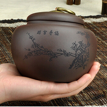 
                                        唐丰 宜兴原矿紫砂茶叶罐 精品醒茶罐普洱罐TF-1691 踏雪寻梅茶叶罐                