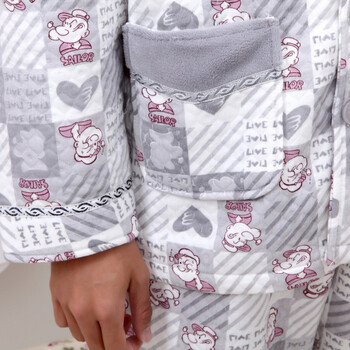 bdker卡通珊瑚绒v领开襟家居服情侣套装 男款 浅灰色 XXL
