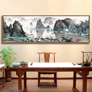 韵奇 韵奇山水画风水靠山招财字画 手绘鸿运当头国画办公室挂画 客厅