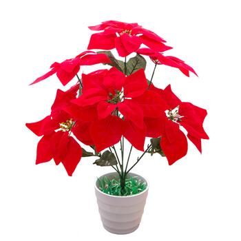 7头圣诞红仿真花绢花假花装饰绿植一品红盆栽摆设 7头圣诞红白盆套装