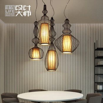生活设计大师美式创意灯具北欧客厅温馨卧室餐厅吧台大贵族铁艺鸟笼吊灯 美式乡村吊灯 LOFT 黑色圆盘组合 A+B+C+D+送LED灯泡