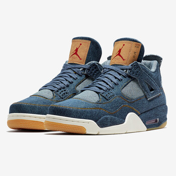 耐克air jordan 4 denim aj4 李维斯levis联名男鞋白银纯白篮球鞋 ao2