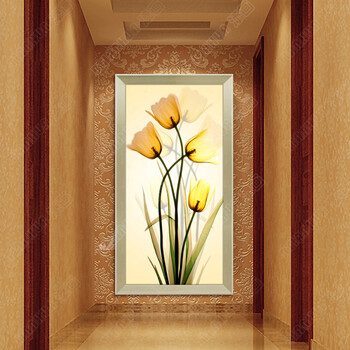 
                                        添画（TIANHUA） 添画 现代简约清新风格郁金香装饰画 客厅玄关挂画 手绘花卉挂画 黄花瓣A1香槟框 80*180CM                