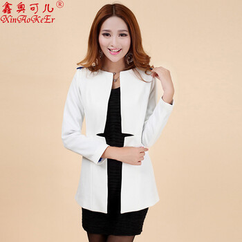 鑫奥可儿 2015秋季新款韩版女简约中长款西服修身小西装外套9603# 白色 XL